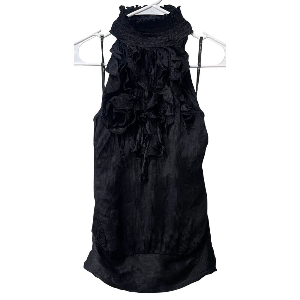 Bebe Black Silk Ruffle Halter Top Blouse Y2K Small